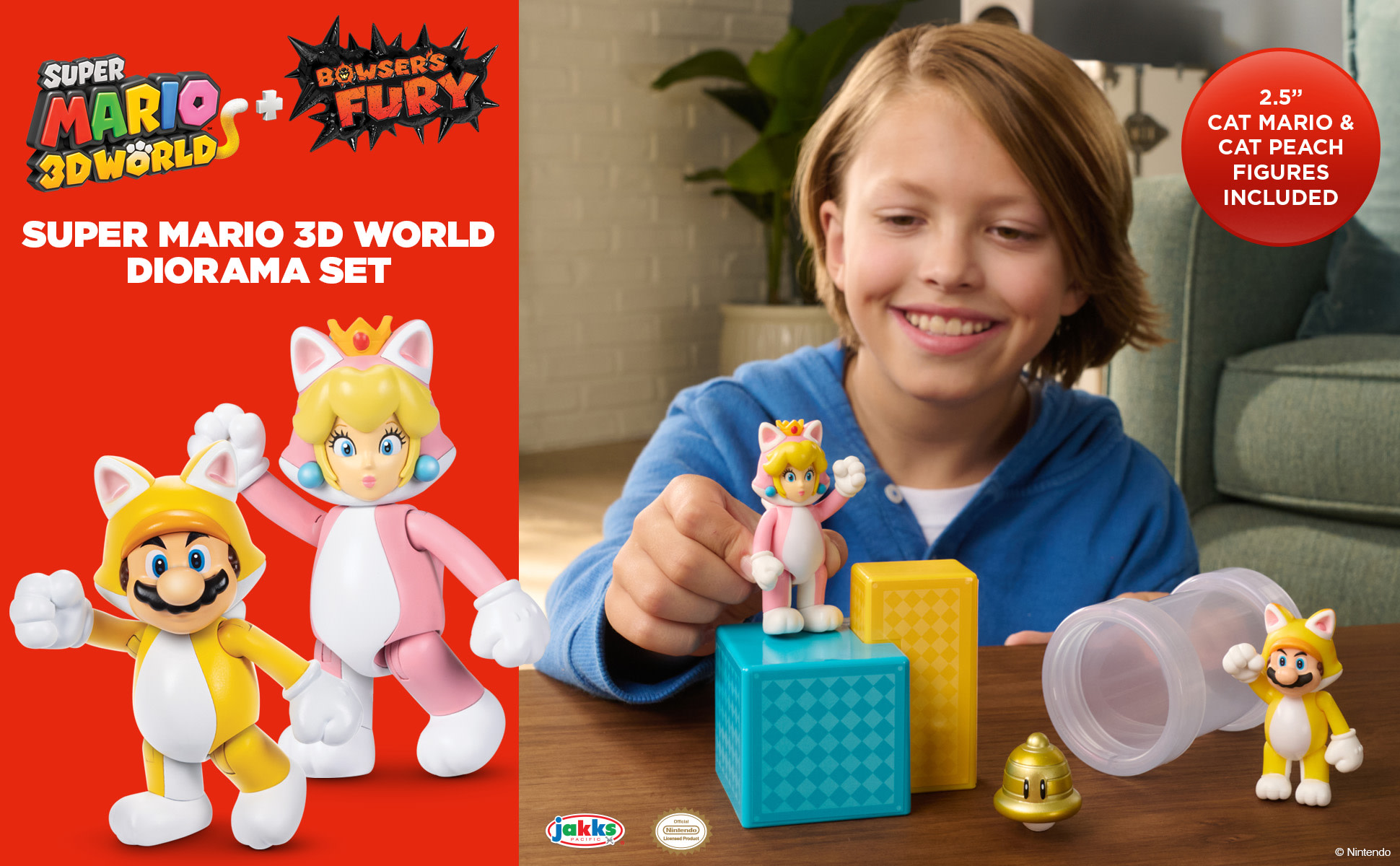 World of Nintendo Super Mario 3D World Diorama Set (Cat Mario, Cat