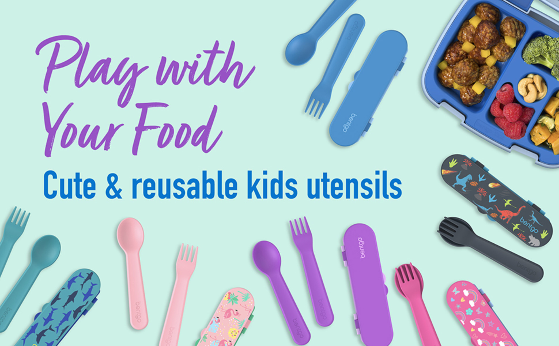 Bentgo Kids Utensil Set - Reusable Plastic Fork, Spoon, & Storage Case Made  From BPA-Free Materials, Dishwasher Safe - Ideal for School Lunch, Travel,  Outdoor Use (Rainbows and Butterflies) 