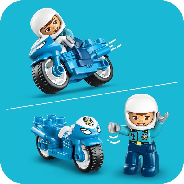 Cop figure can dismount the cycle or drive off on a mission.