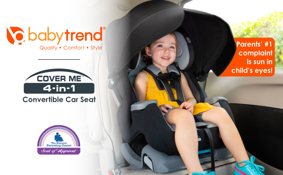 The CoverMe has an integrated patented height and angle adjustable UPF 50+ canopy for full in-car shade protection.