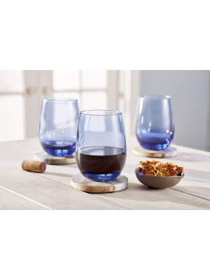 Libbey 231L Stemless Glasses Blue 15.25-Ounce Set of 12