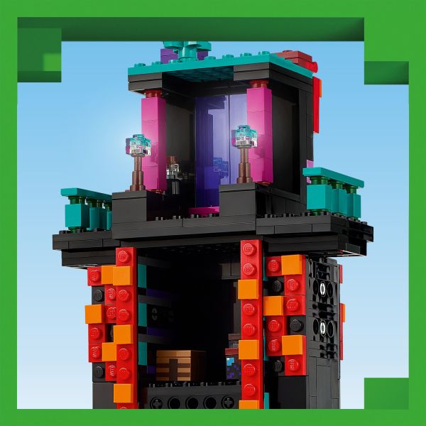 The tower has 2 rooms and features a nether portal in its head.