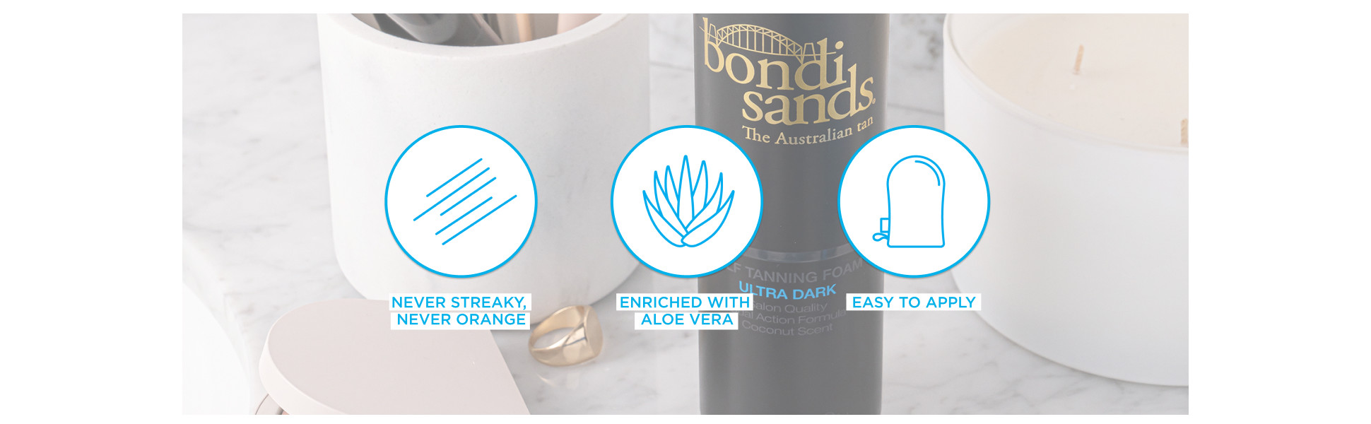 Never Streak, Never Orange, and Easy to Apply.