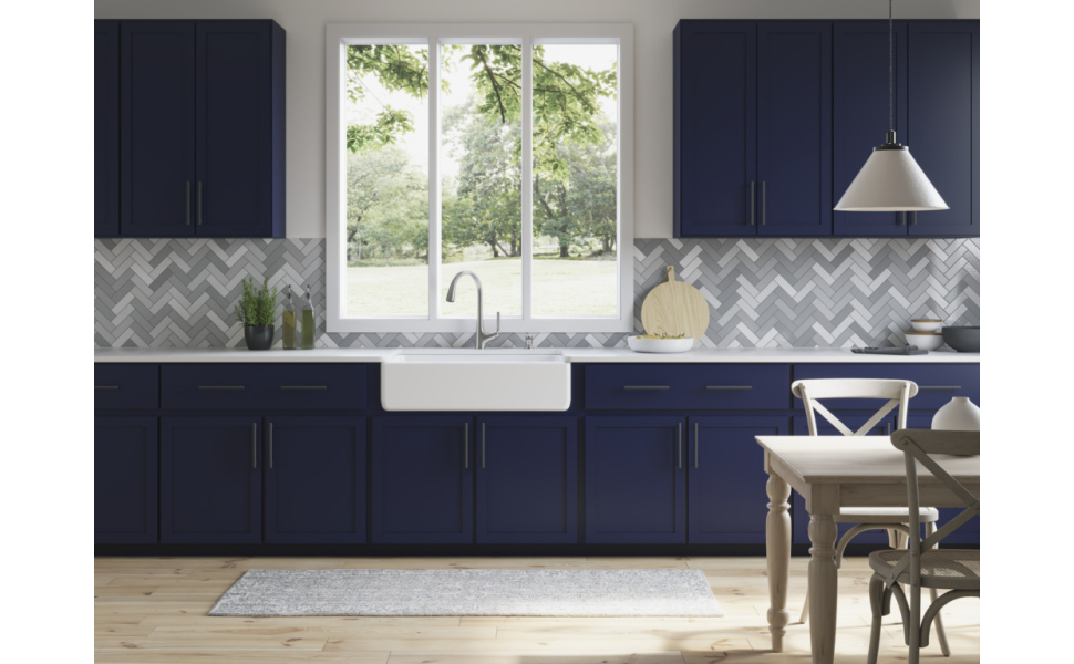KOHLER Elmbrook Cast Iron 33 in. Single Bowl Farmhouse Apron Front Kitchen Sink in Biscuit