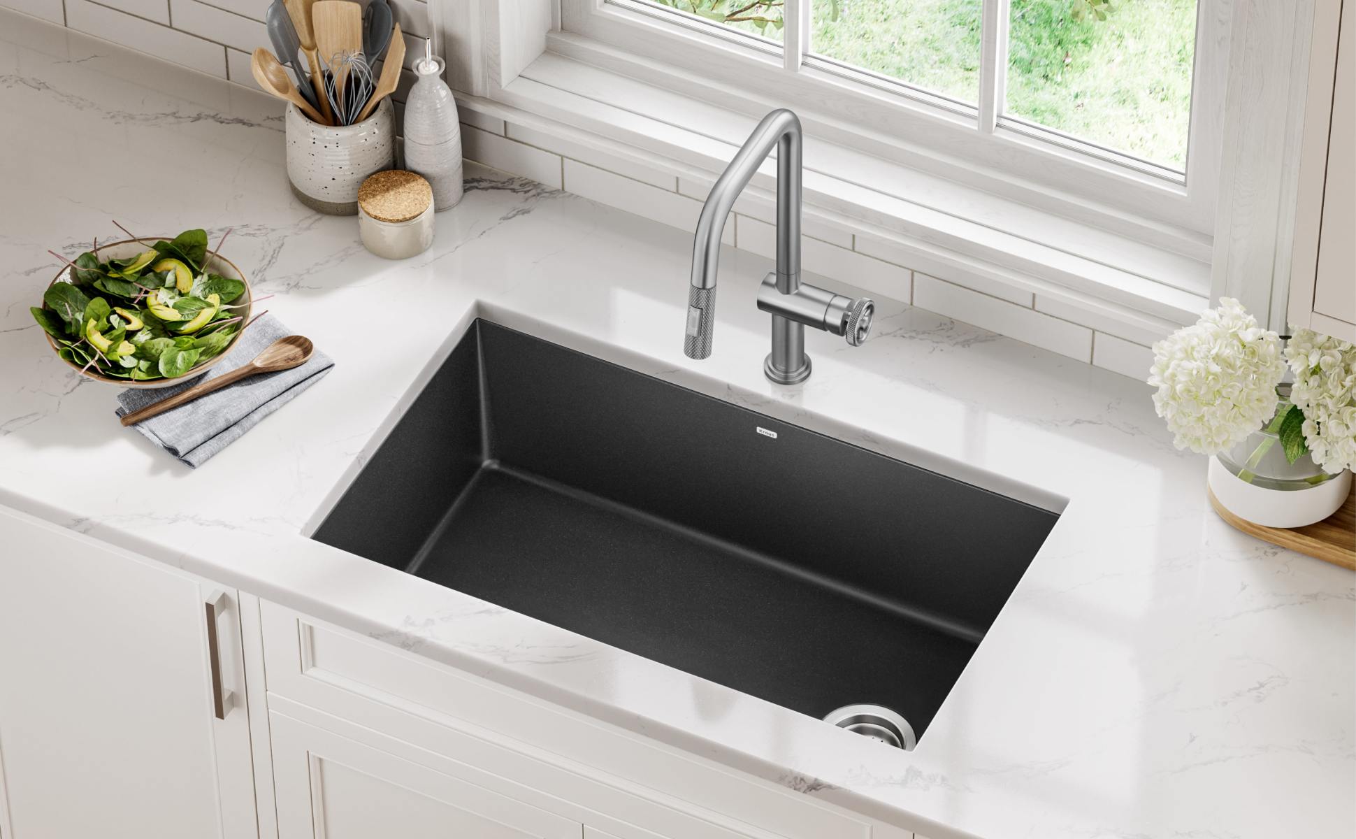 KRAUS Forteza 33 in. Drop-In/Undermount 50/50 Double Bowl Black