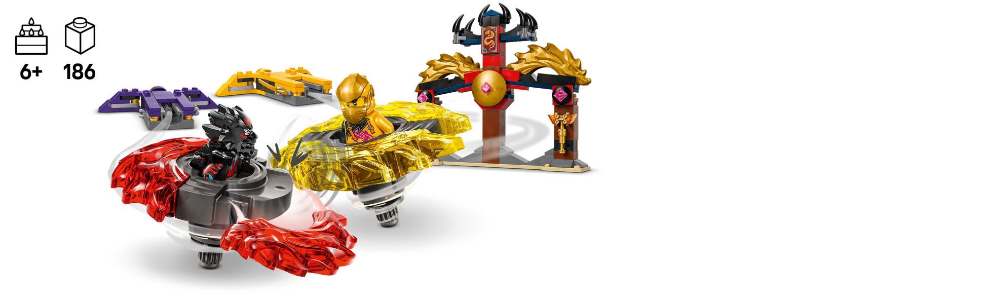 Kids aged 6 and up enjoy a rewarding build before staging spinning battles with the ninja playset’s 2 spinner toys.
