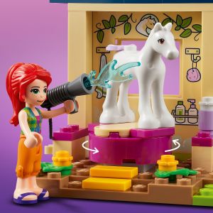 Mini- LEGO Horse Stable and 4 Old Kids, with Animal Farm Girls Boys Mia Idea Gift Care for Plus Friends Doll, Pony-Washing Years 41696 Set, Toy