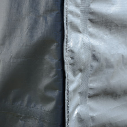 Heat-sealed seam on polyethylene fabric.