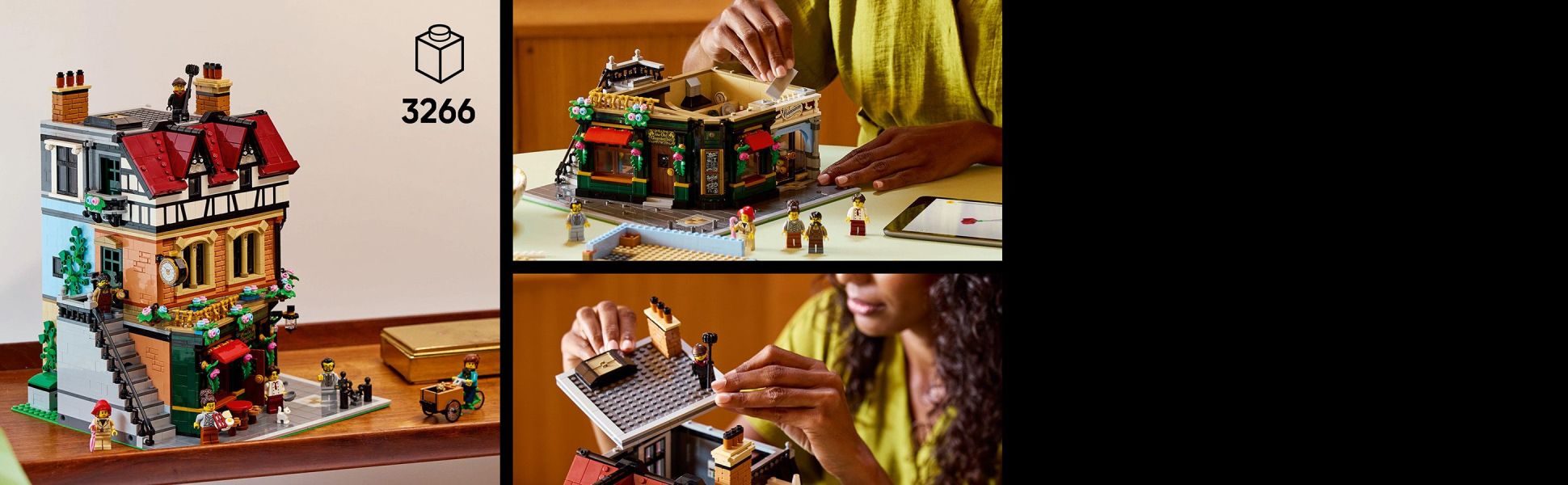 Construct a timber-style building with a steep pitched roof, rustic chimney stacks and an array of vintage treasures within.
