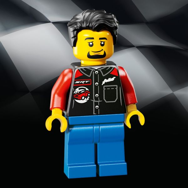 Minifigure wears a Dodge outfit.