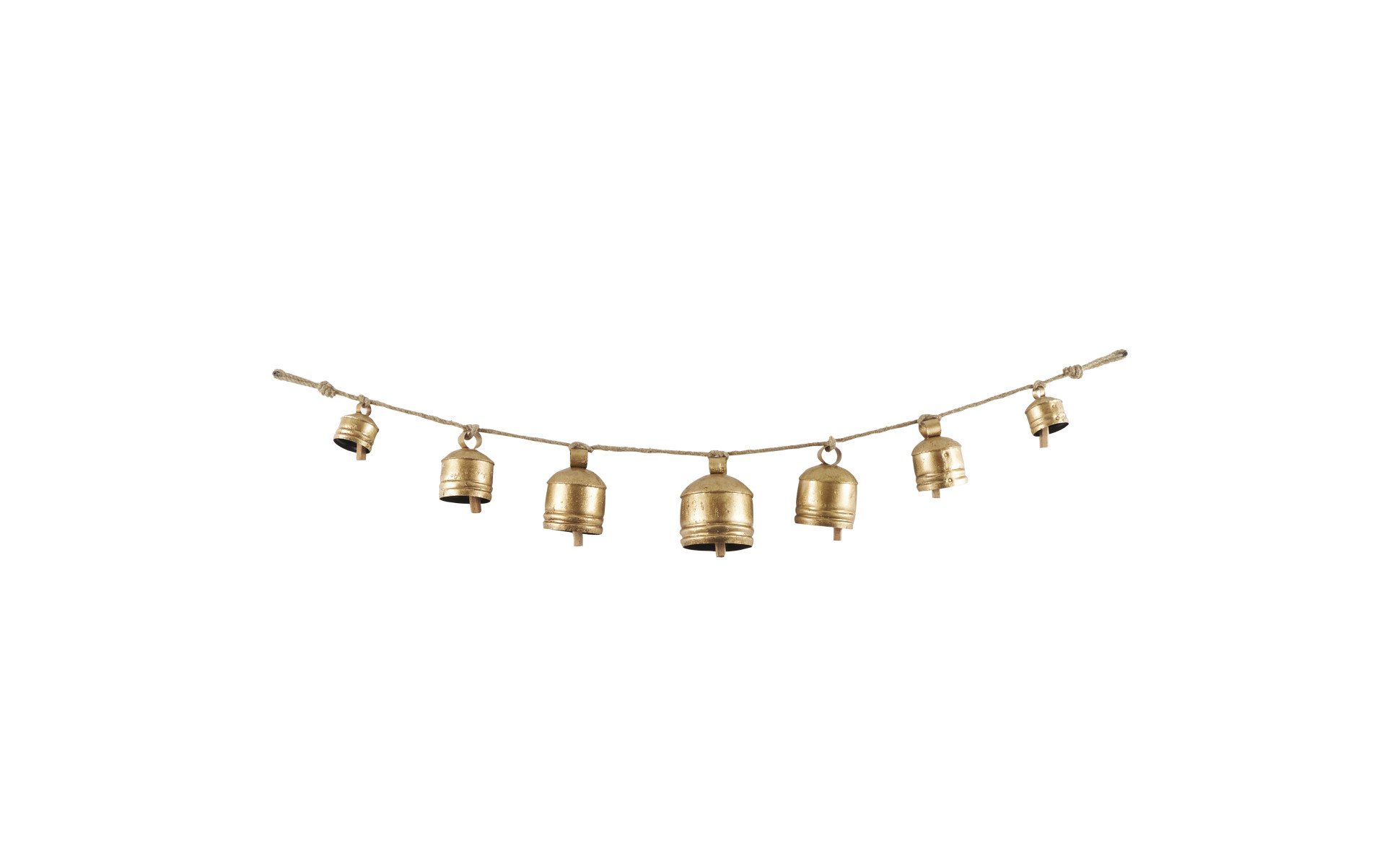 Litton Lane Gold Metal Tibetan Inspired String Hanging Cylindrical  Decorative Cow Bells with 7 Bells on Jute Hanging Rope 045267 - The Home  Depot