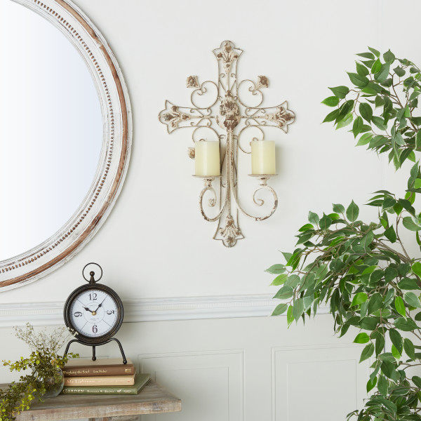 Litton Lane White Iron French Country Wall Sconce 040371 - The