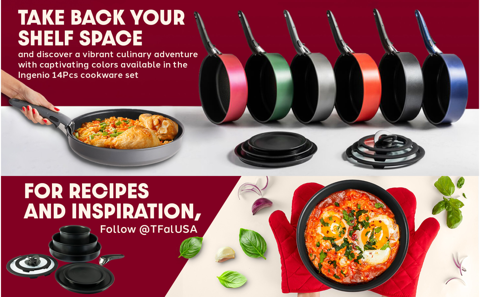 T-fal, Nonstick Cookware Set, 8 Piece, Induction Oven Safe 500F