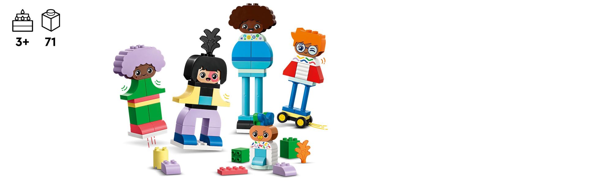 As soon as they open the box, toddlers arrange the bricks to build and rebuild toy cute characters of their own design.