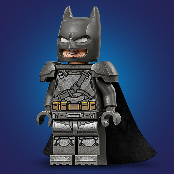 Commemorative armored Batman minifigure with a fabric cape.