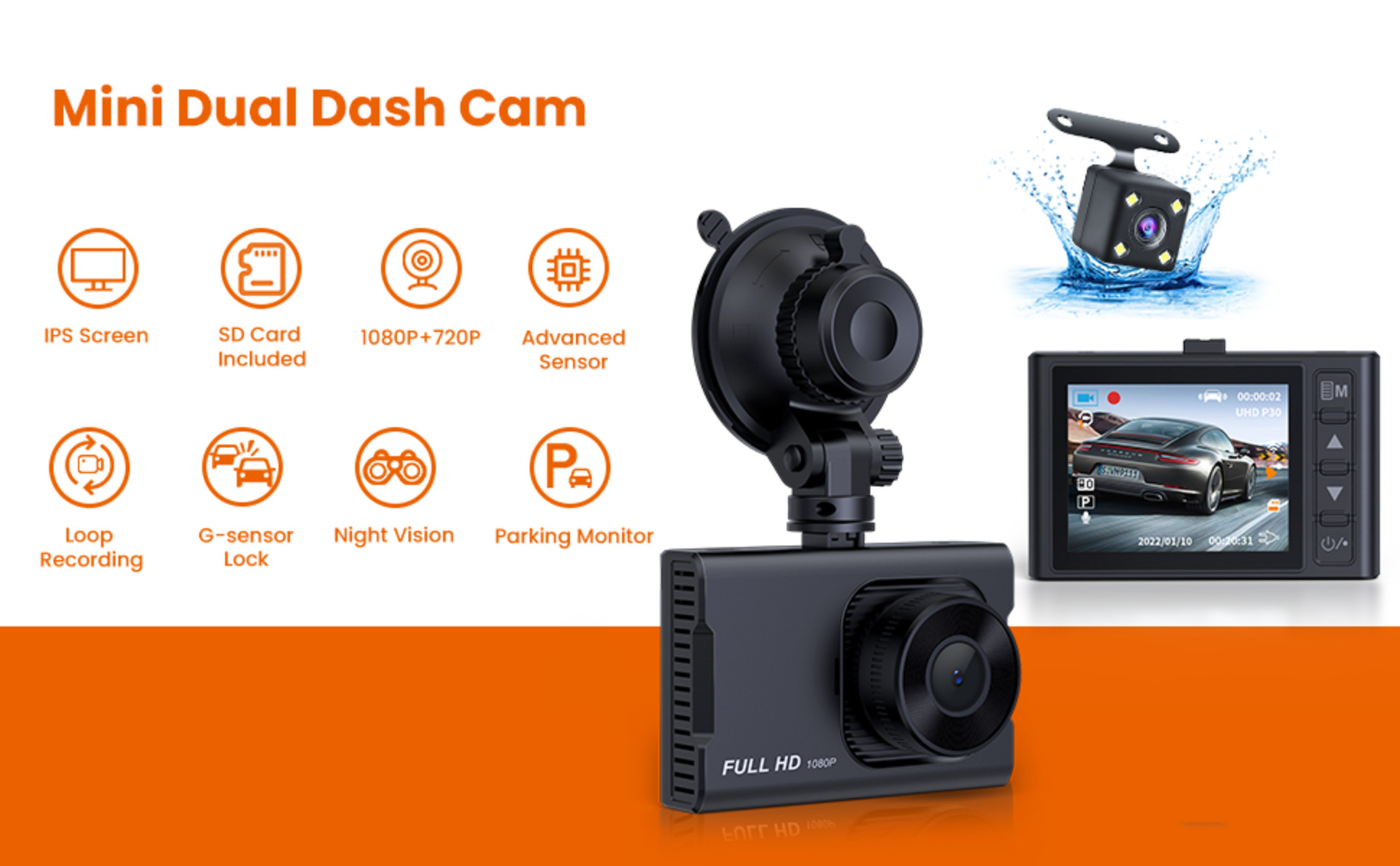 Nexpow Dash Cam for Cars, 1080p Full HD Dash Camera, Dashcam with Night Vision, Parking Mode, Size: 1.9 x 1.1 x 2.7, Black