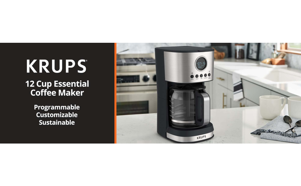Krups Essential espresso coffee maker EA815070 superautomatic coffee  machine, compact design, grinder, 15 bars, LCD screen, expresso