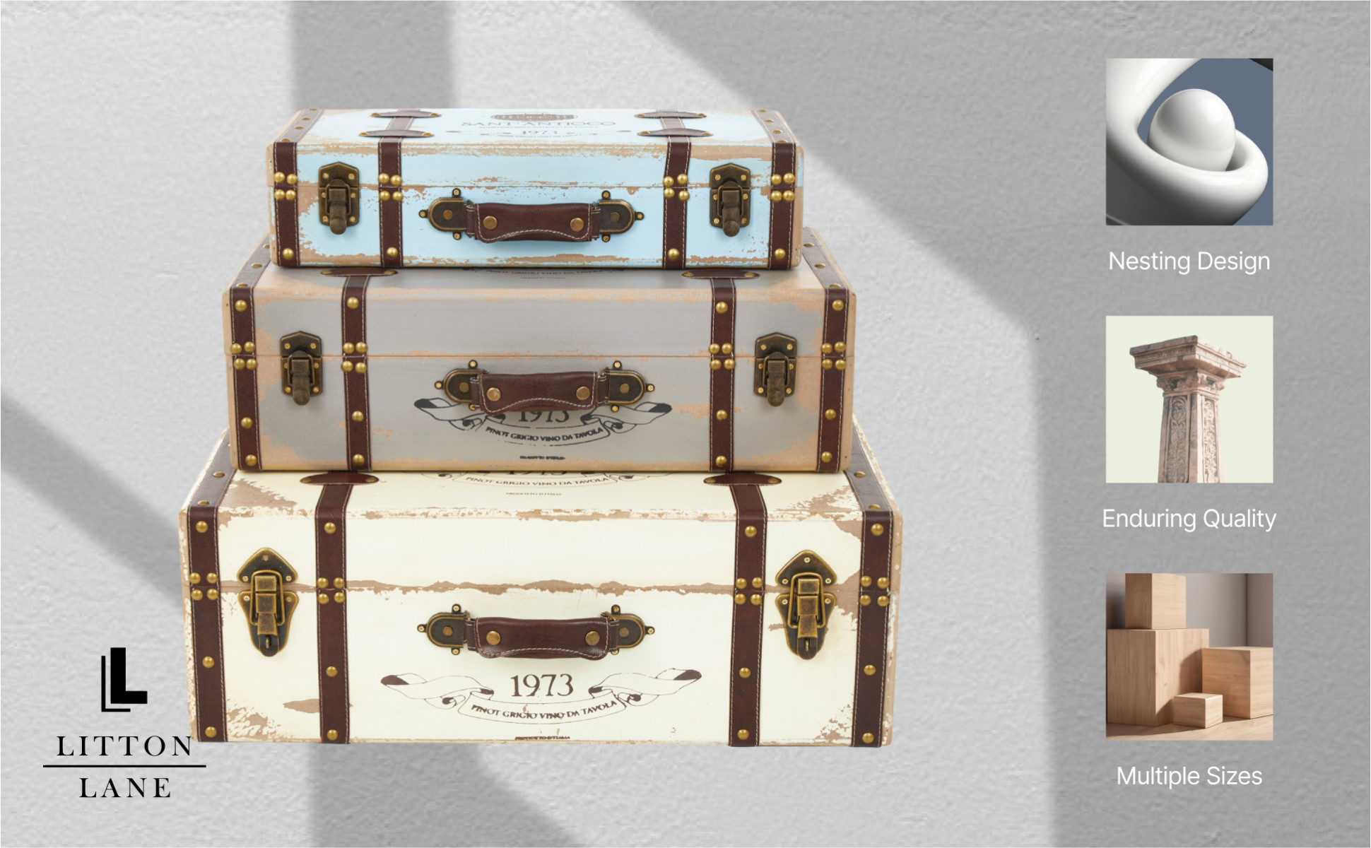 Litton Lane Multi Colored Wood Nesting Trunk with Vintage Accents