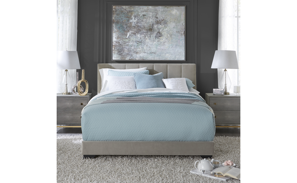 Reece Channel Stitched Upholstered Queen Bed, Platinum Grey, sold by Hillsdale Liv