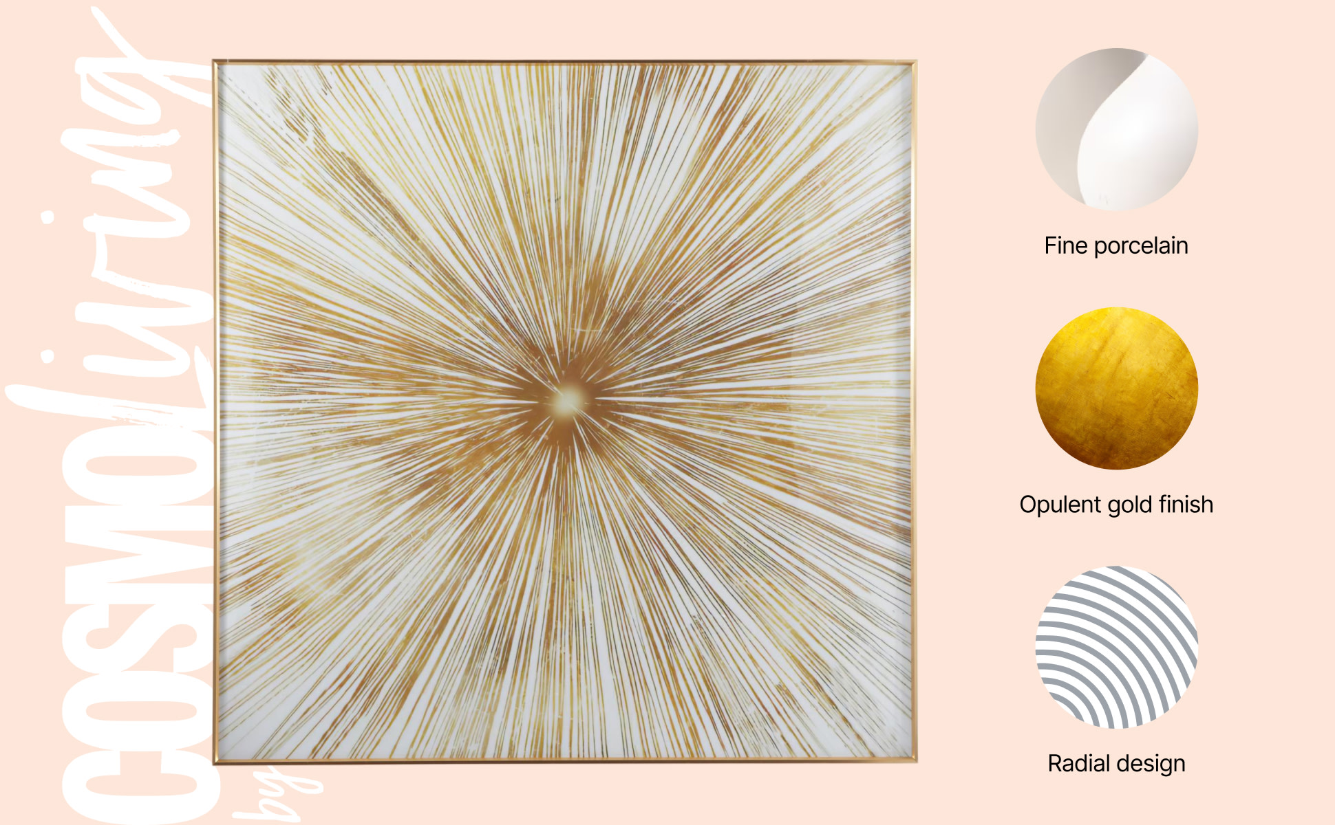 CosmoLiving by Cosmopolitan 1- Panel Starburst Radial Framed Wall Art with  Gold Aluminum Frame 40 in. x 40 in. 042988, image size:1940x1200