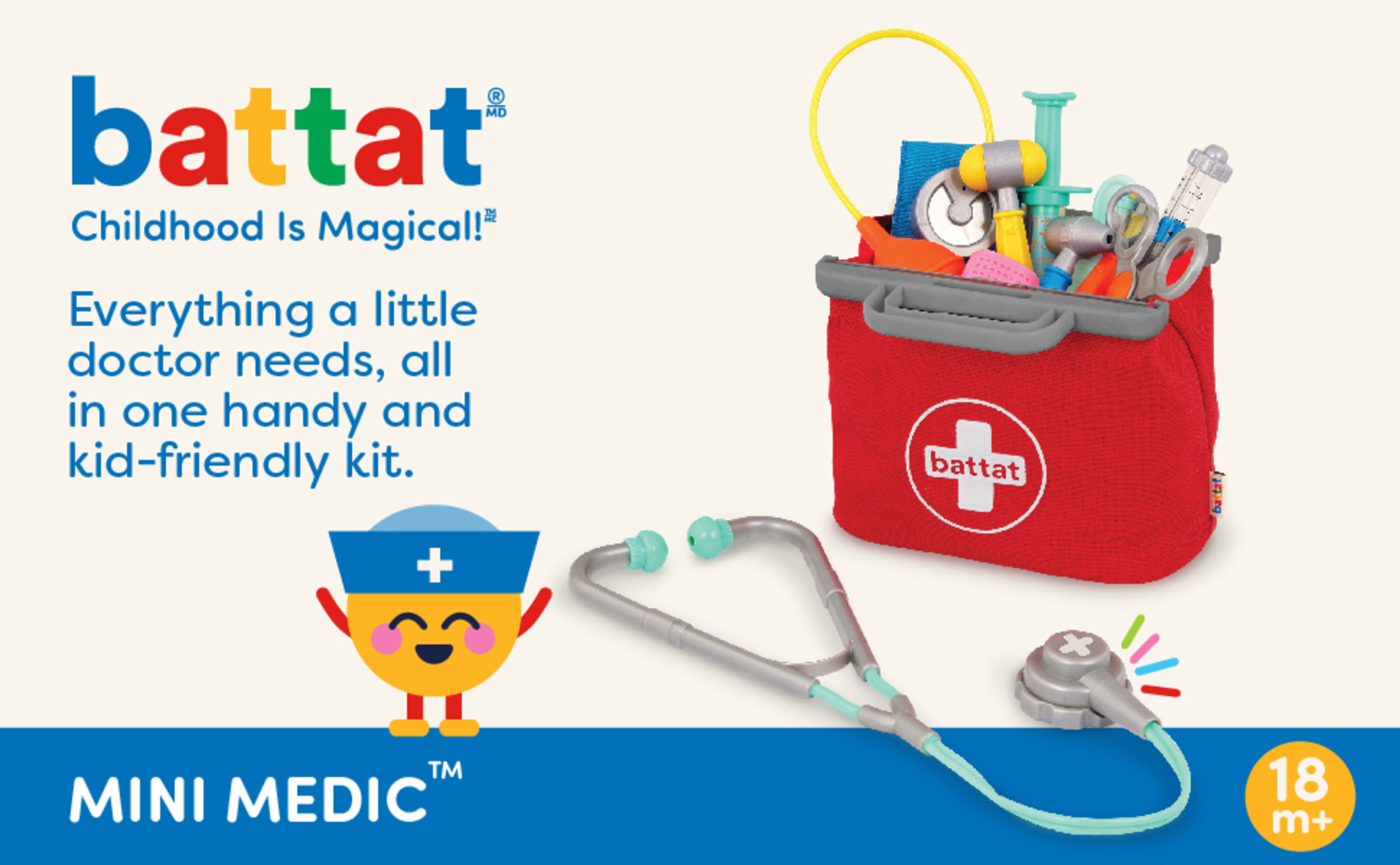 Battat Mini Medic Doctor Plastic Play Set with 10pcs and Storage