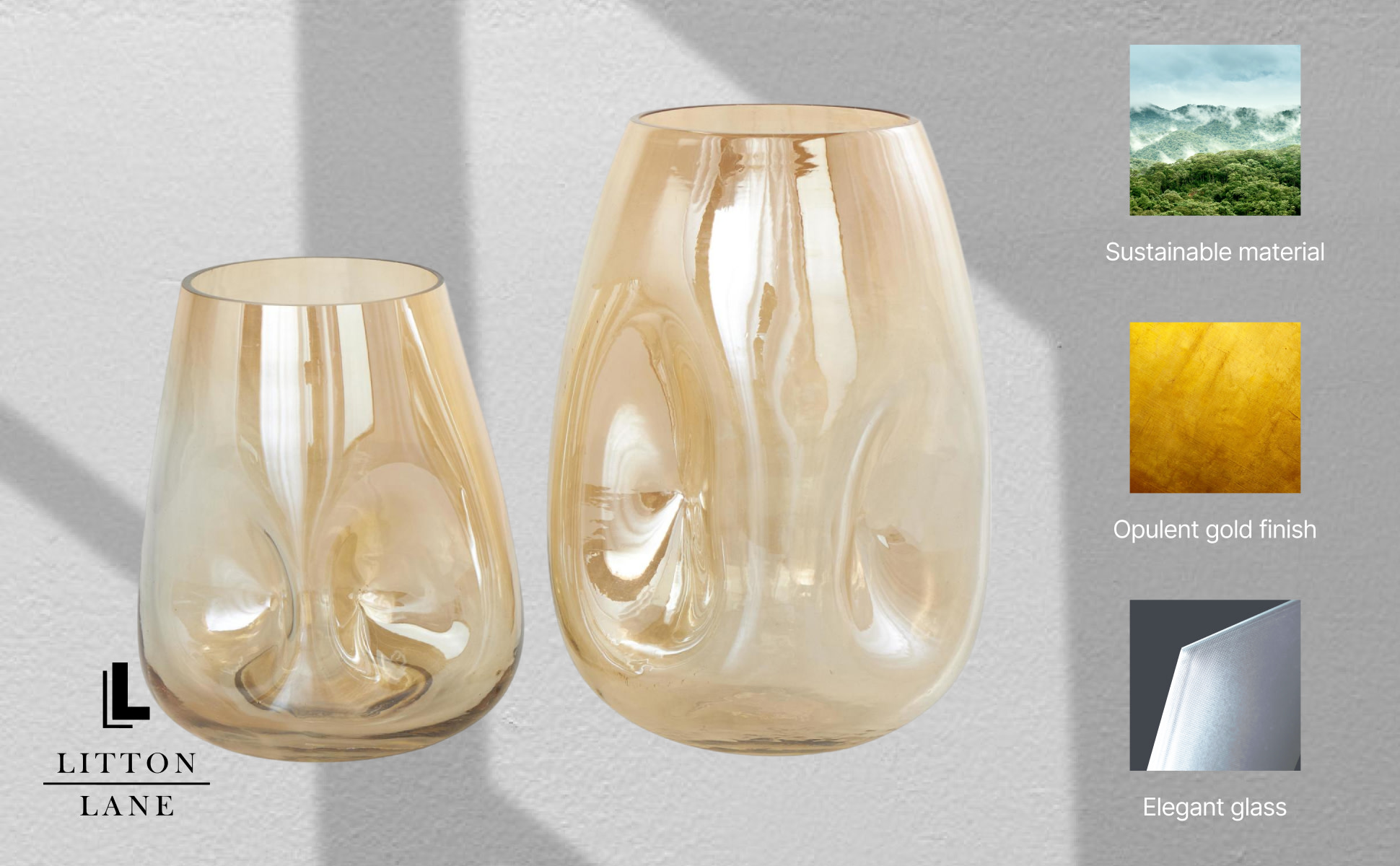 Litton Lane Gold Concaved Iridescent Glass Decorative Vase (Set of 2) 045292