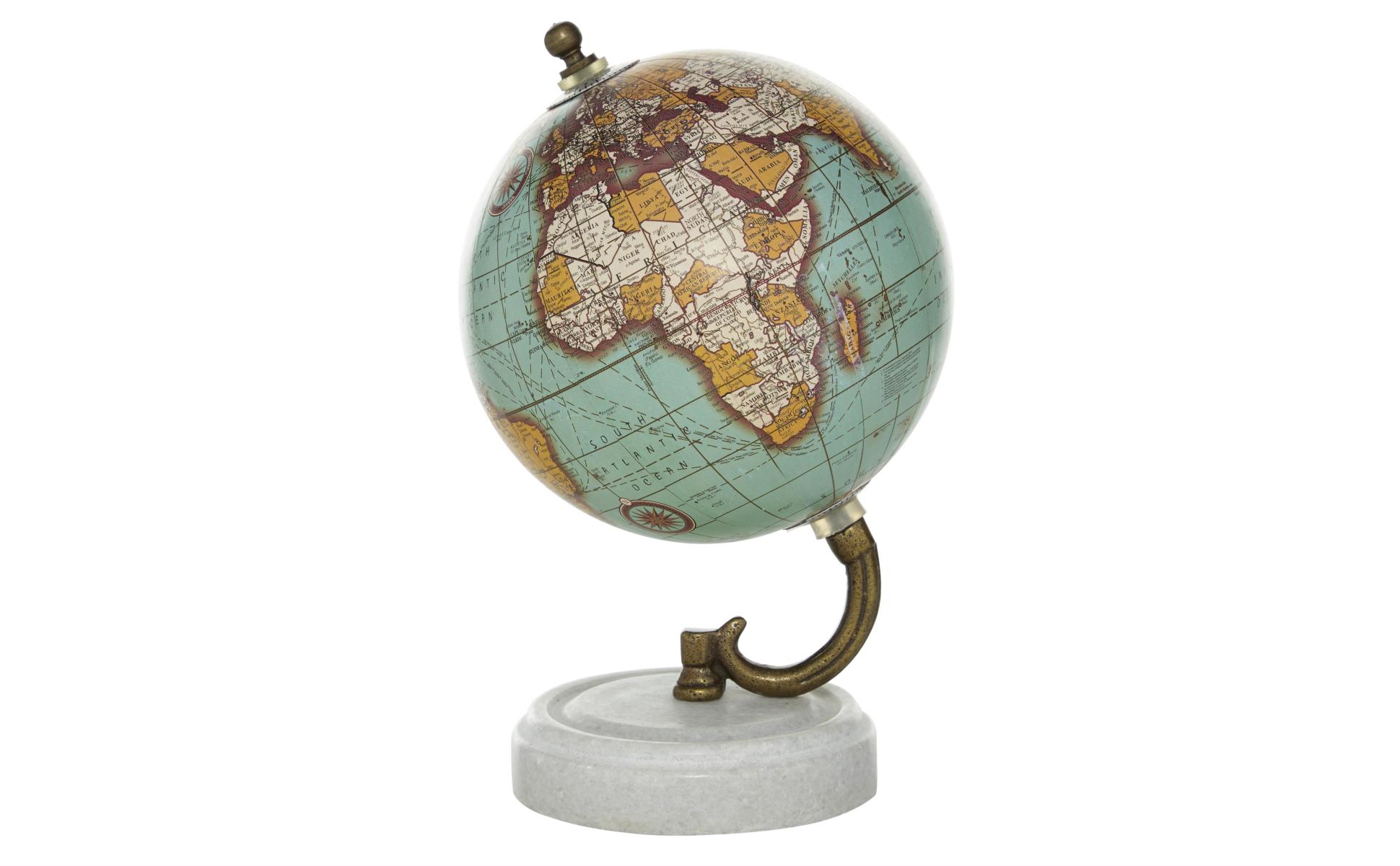 Litton Lane 8 in. Teal Marble Decorative Globe with Marble Litton Lane 8 in. Teal Marble Decorative Globe with Marble
