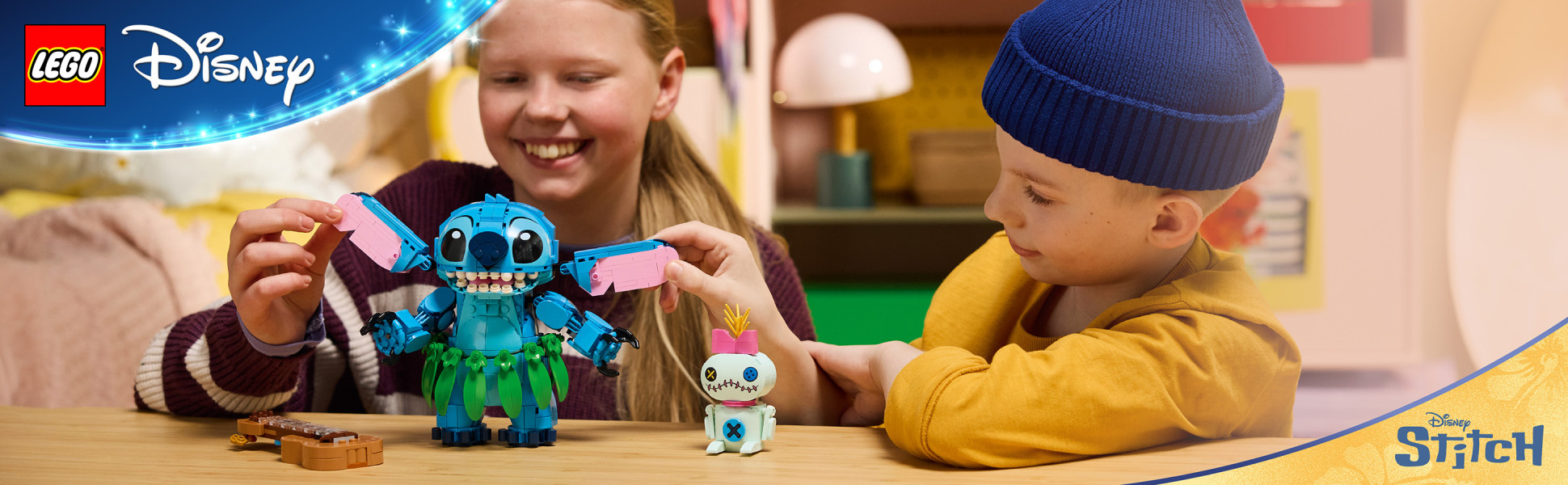 Kids can build, play with and display the characters in this LEGO | Disney building set inspired by Disney’s Lilo &amp; Stitch movie.