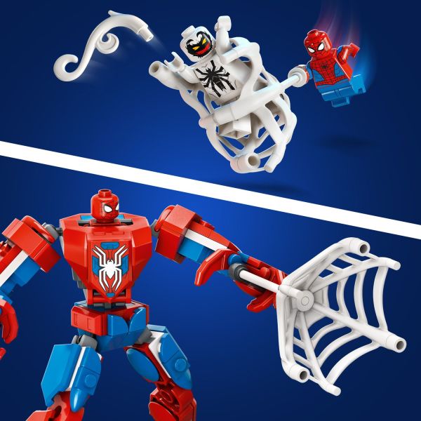 The large web fits into the minifigure’s and mech’s hands.