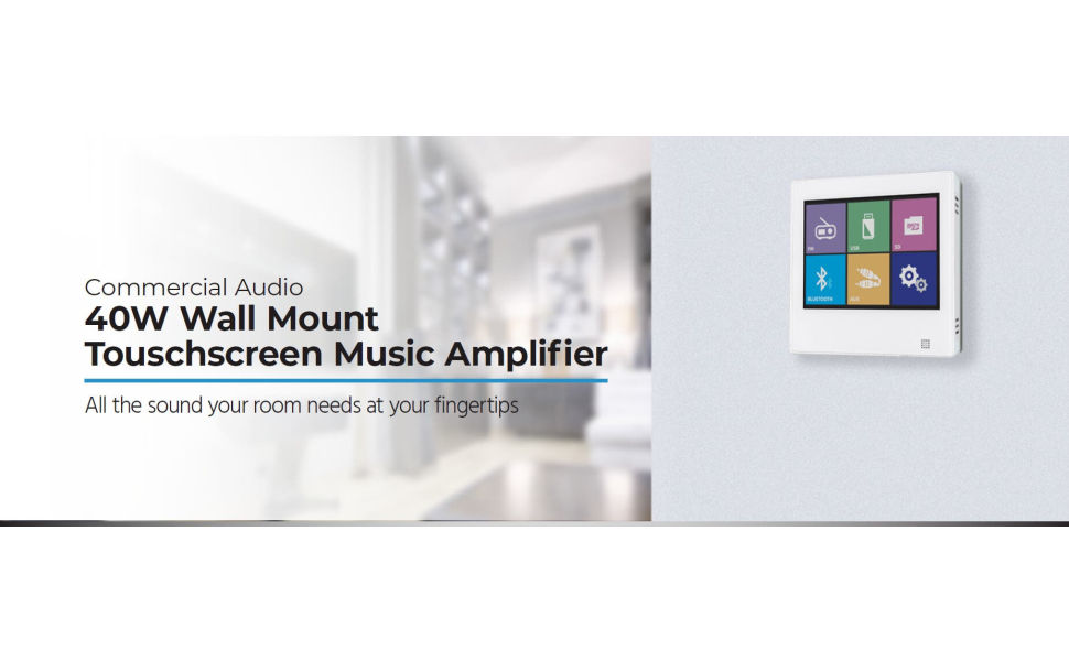 Monoprice Wall Mount Music Amplifier, 40 Watts With Touch Screen