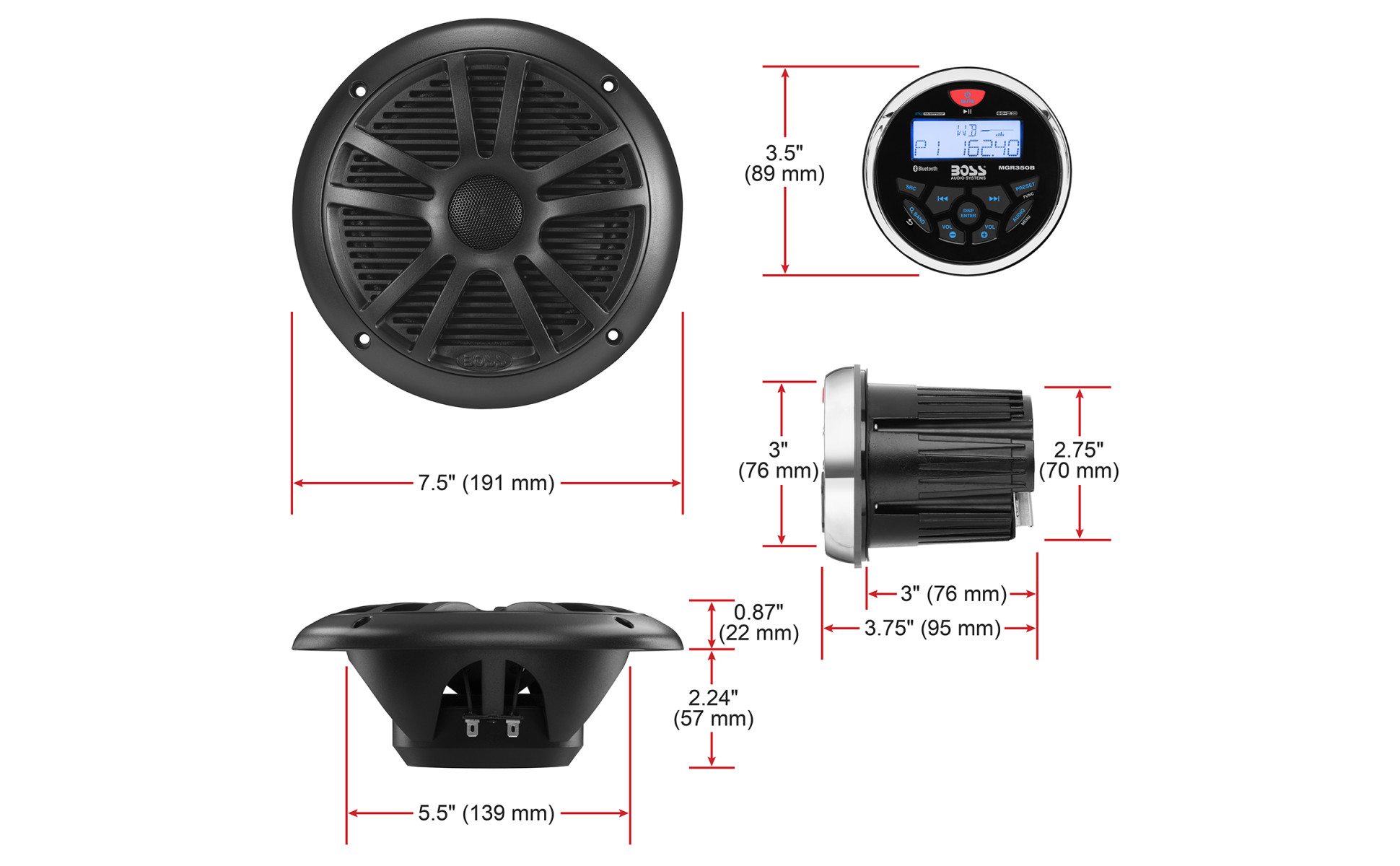 Speaker Box BOSS Audio Systems MG250W64 Marine Speakers And