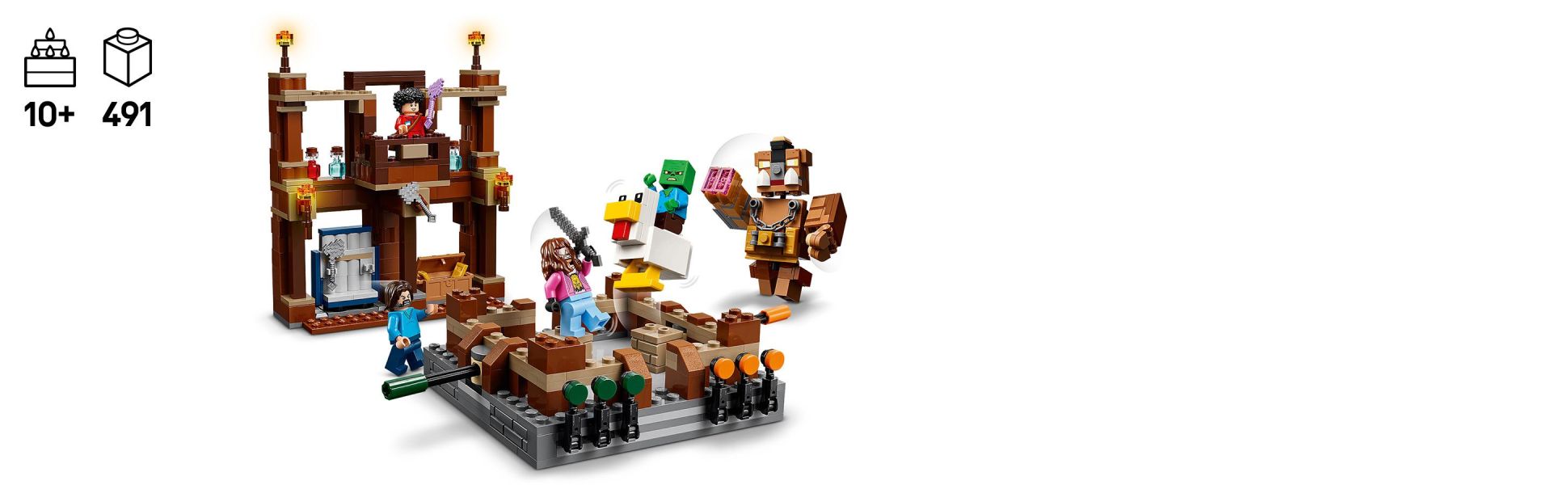 Kids use handles to move characters and recreate battle scenes from A Minecraft Movie and explore adventures of their own.