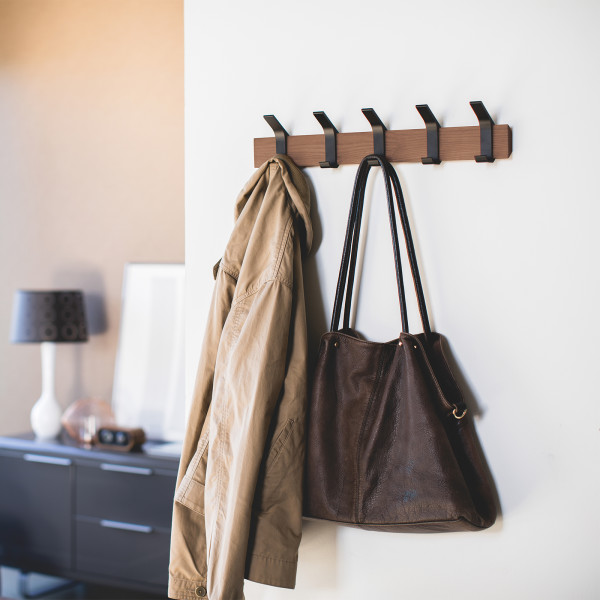 Yamazaki Home Wall Mounted Coat Hanger Walnut Steel Wood