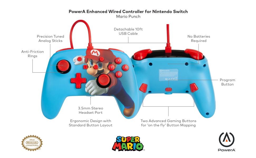 Manette de jeu filaire PowerA Enhanced Mario Punch pour Nintendo