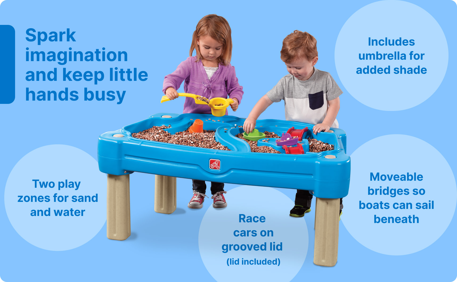 Cascading Cove Sand And Kids Water Table With Umbrella Step2