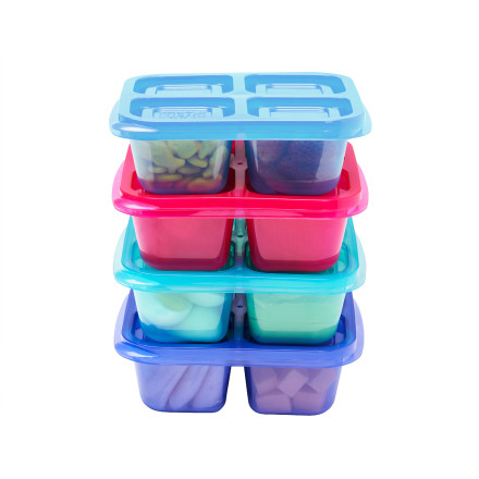 EasyLunchboxes - Our 4-Compartment Snack Containers have built-in portion  control and come in new colors!🍎🧀 Check out some of our favorite features  below. 🥪Containers nest together for compact storage 🥪Portable,  lightweight and
