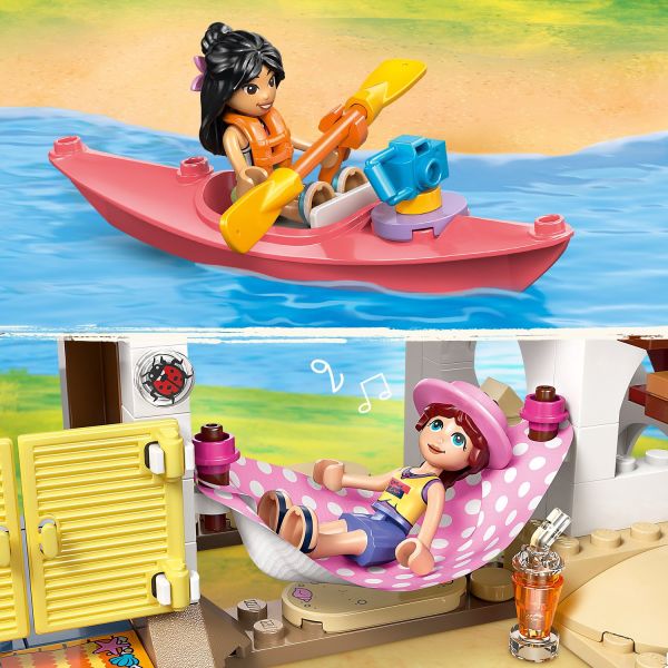 The friends go kayaking and relax in the hammock.