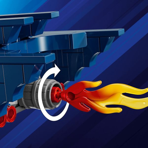The tailpipe-flame element rotates as the Batmobile moves.