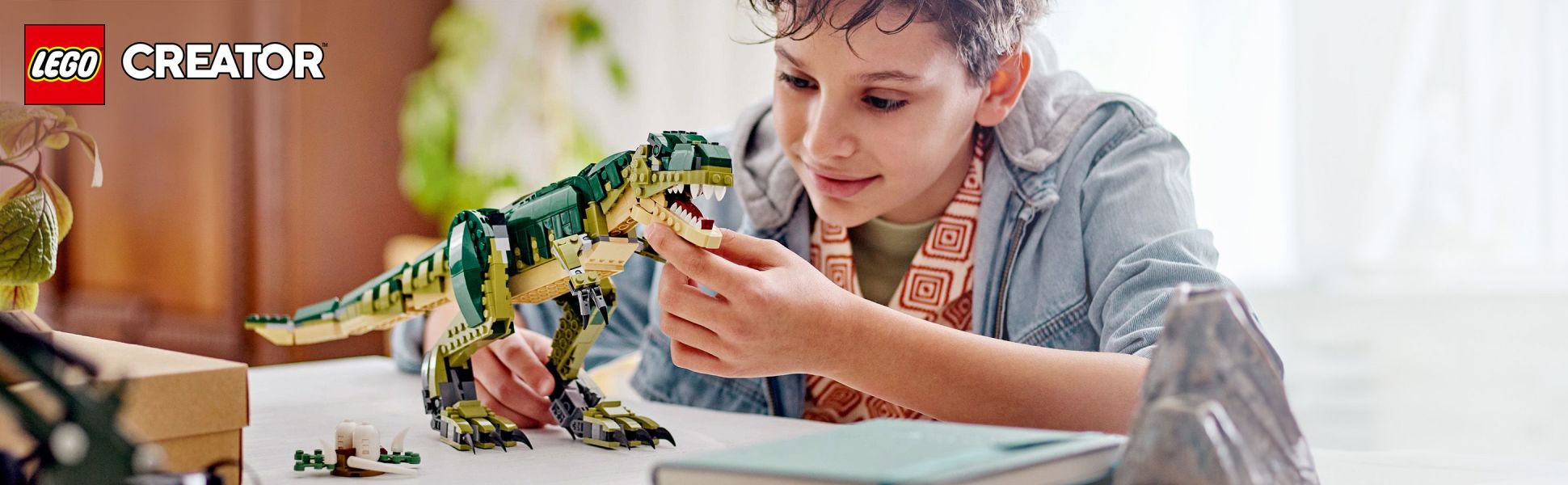 Kids can embark on dino adventures with this 3in1 LEGO® Creator T. rex toy, then rebuild it into a triceratops or pterodactyl.
