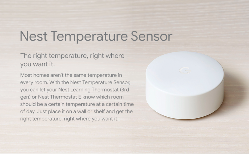 Google Nest Temperature Sensor- That Works with Nest Learning Thermostat  and Nest Thermostat E - Smart Home, White