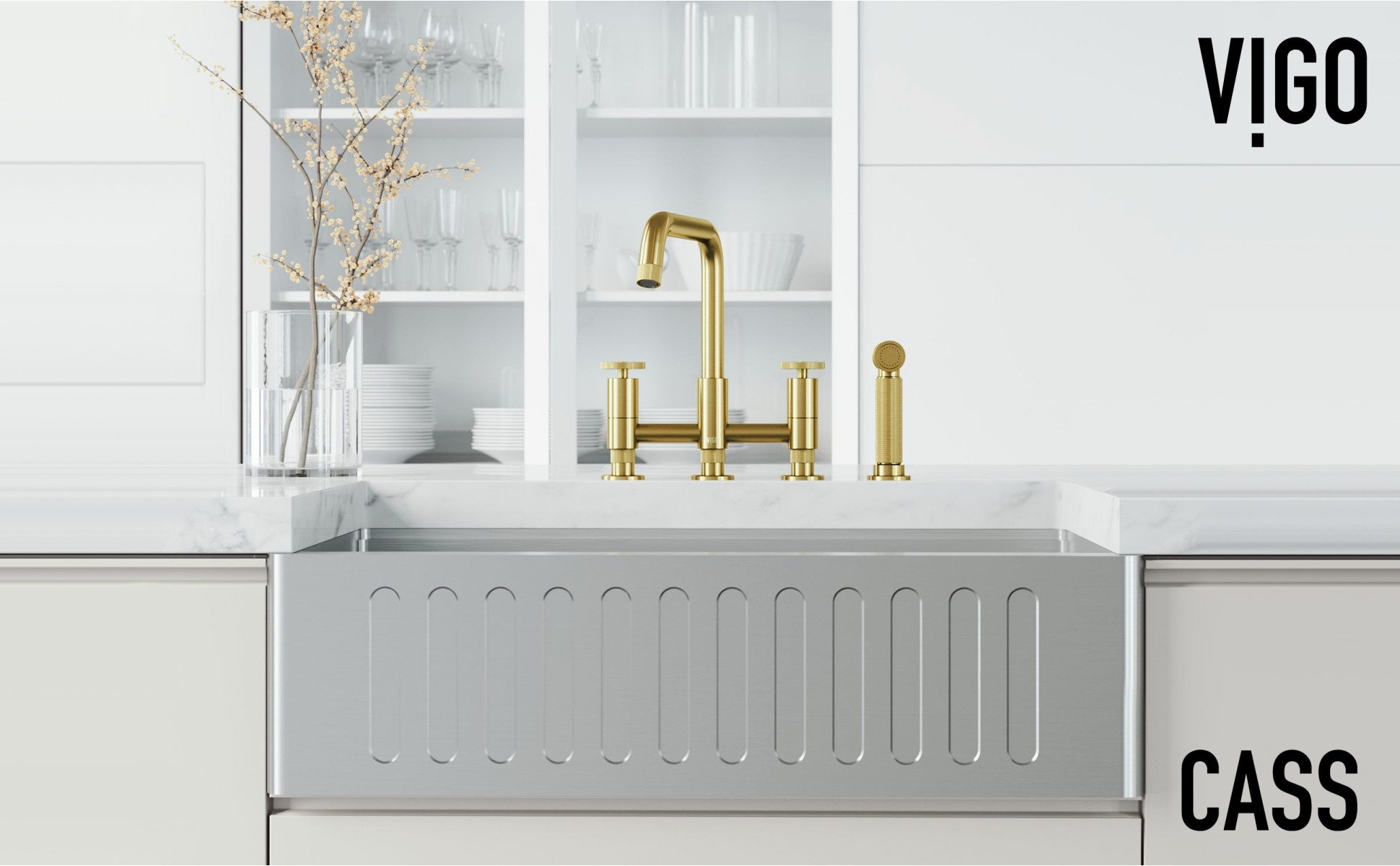 VIGO Cass Double Handle 8 in. Widespread Bridge Kitchen Faucet