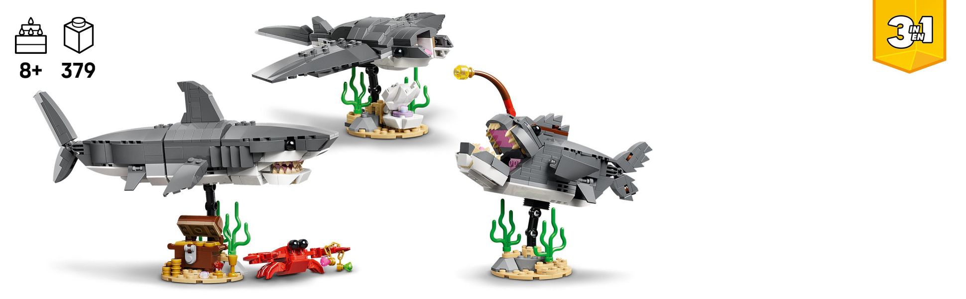 Animal-loving boys and girls ages 8 and up enjoy a fun build before staging underwater stories with 3 different playsets.