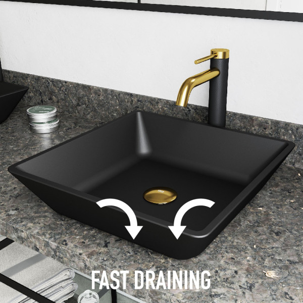 Davivy 23.6'' X 13.4'' Matte Black Vessel Sink With Pop Up Drain,Rectangle Bathroom Sink With Gold Trim,Bathroom Sinks Above Counter,Counter Top Sink,Ceramic Vessel Sinks For Bathrooms - View #2