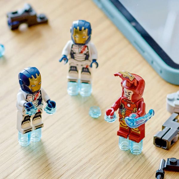 Clear blue bricks make minifigures look like they’re flying.