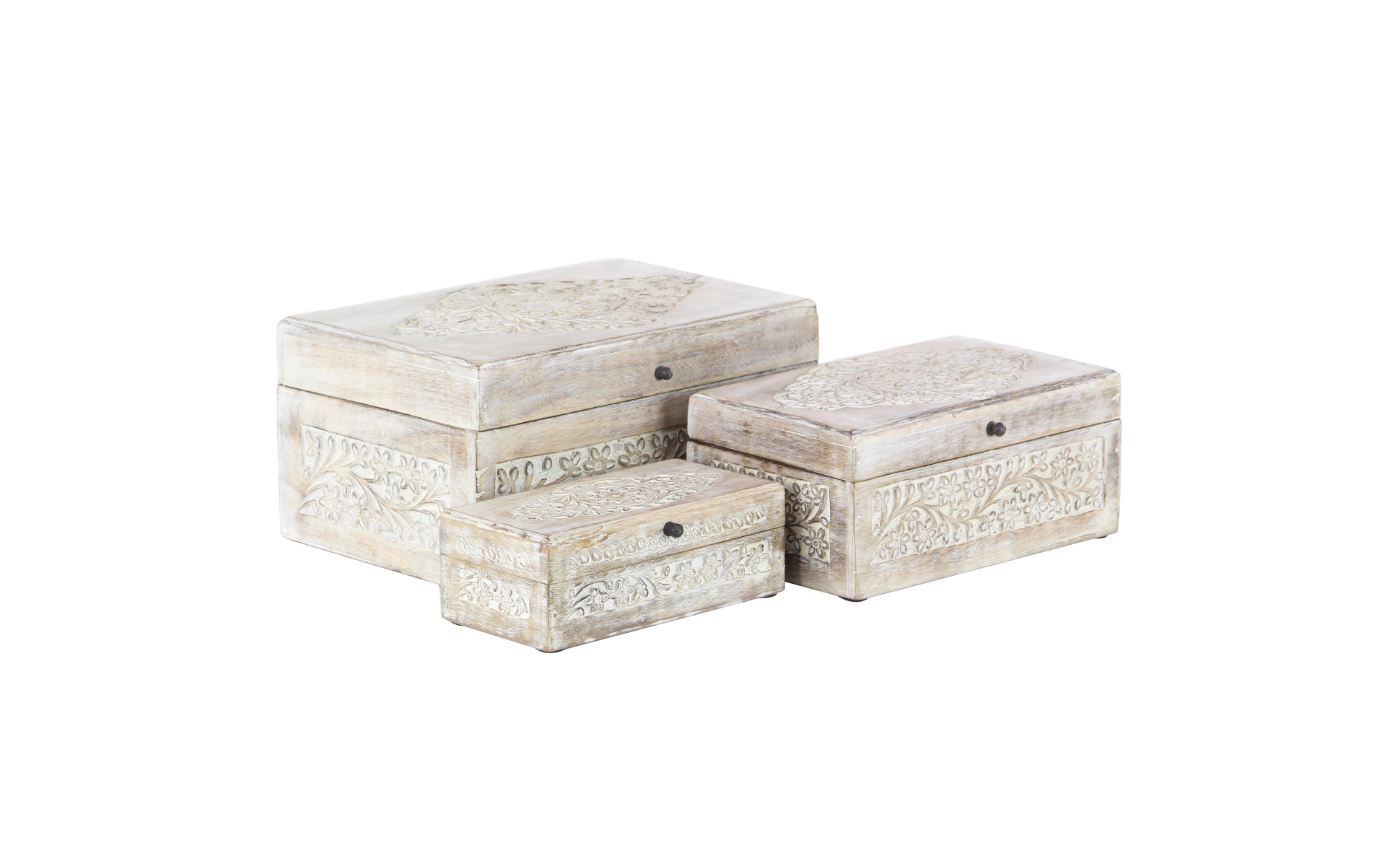 Litton Lane Rectangle Mango Wood Floral Box with Hinged Lid Litton Lane Rectangle Mango Wood Floral Box with Hinged Lid