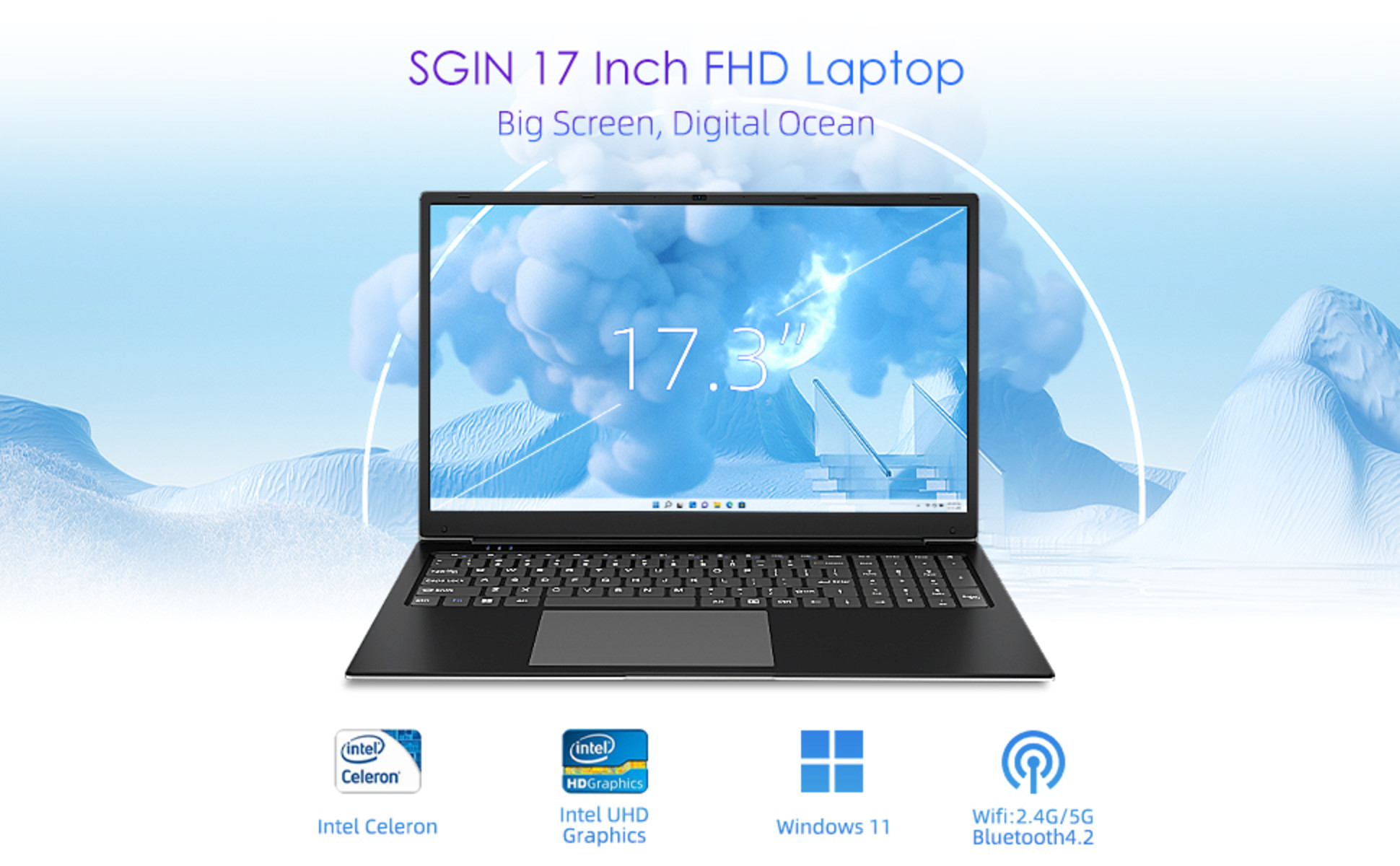 SGIN 17 Inch Windows 11 Laptop, 24GB RAM 512GB SSD Laptops Computer with  Intel Celeron Quad Core Processor(Up to 2.9 GHz), IPS Display, Mini HDMI,  Webcam, Dual Wi-Fi,Bluetooth, 512GB Expansion, Gray 