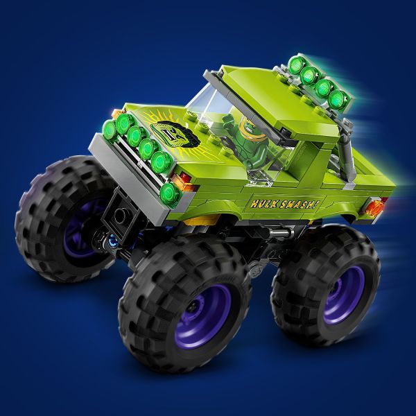 Green bodywork decorated with ‘Hulk Smash!’ and Hulk’s face.