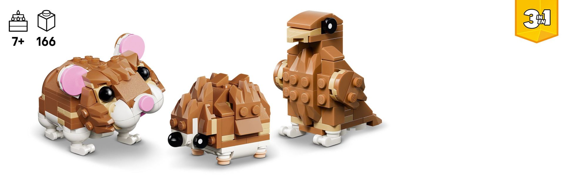 Kids ages 7 and up can enjoy a fun-filled build before playing out exciting stories with 3 posable LEGO animal toys.