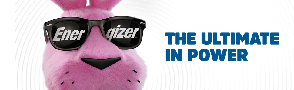 Closeup image of the pink Energizer Bunny wearing black sunglasses that say Energizer on them.