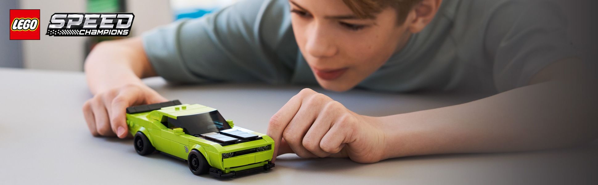 Muscle car fans can build, display and race this detailed LEGO Speed Champions Dodge Challenger SRT Hellcat Sports Car toy vehicle.